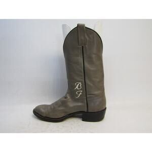 Custom Hand Made Mens Sz 8.5 D Gray Leather Cowboy Boots - BF Initials Inlay